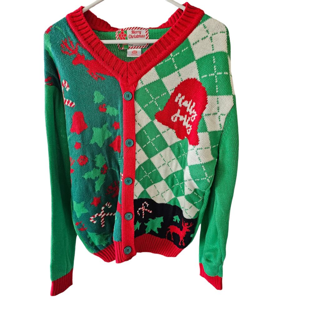 Merry Christmas Ugly Christmas Sweater Button up Cardigan Size M